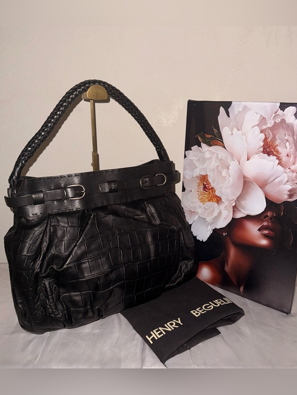 NWT - Henry Beguelin Croc-Embossed Artisan Shoulder Bag